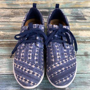 TOMS Del Rey Fashion Sneakers Tennis Shoes Womens Sz 7.5 Blue Printed Canvas
